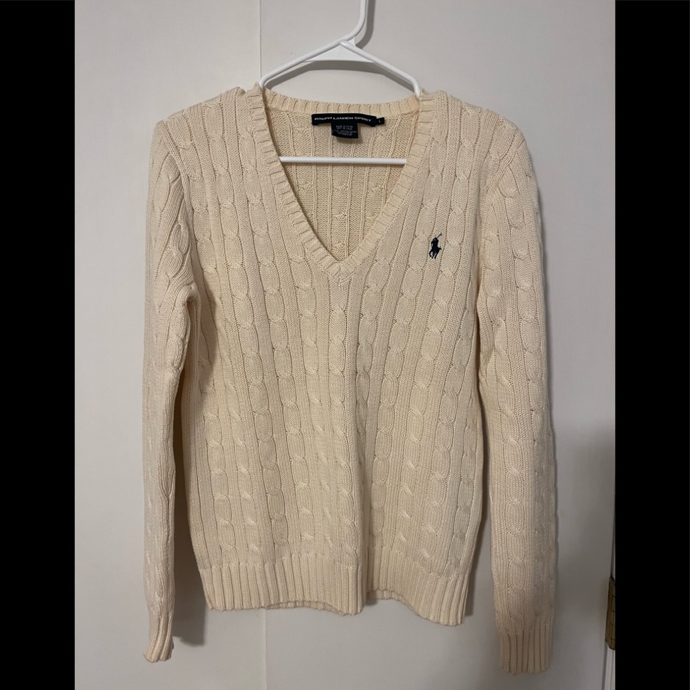 Ralph Lauren Cream colored Cable V-neck sweater - size L